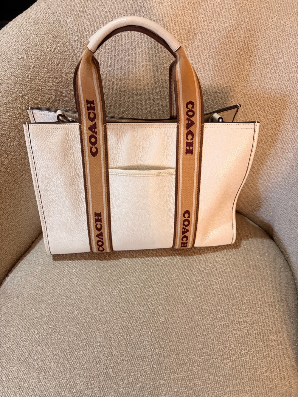 Coach White Leather Tote with Tan Branded Straps - Picture 2 of 7